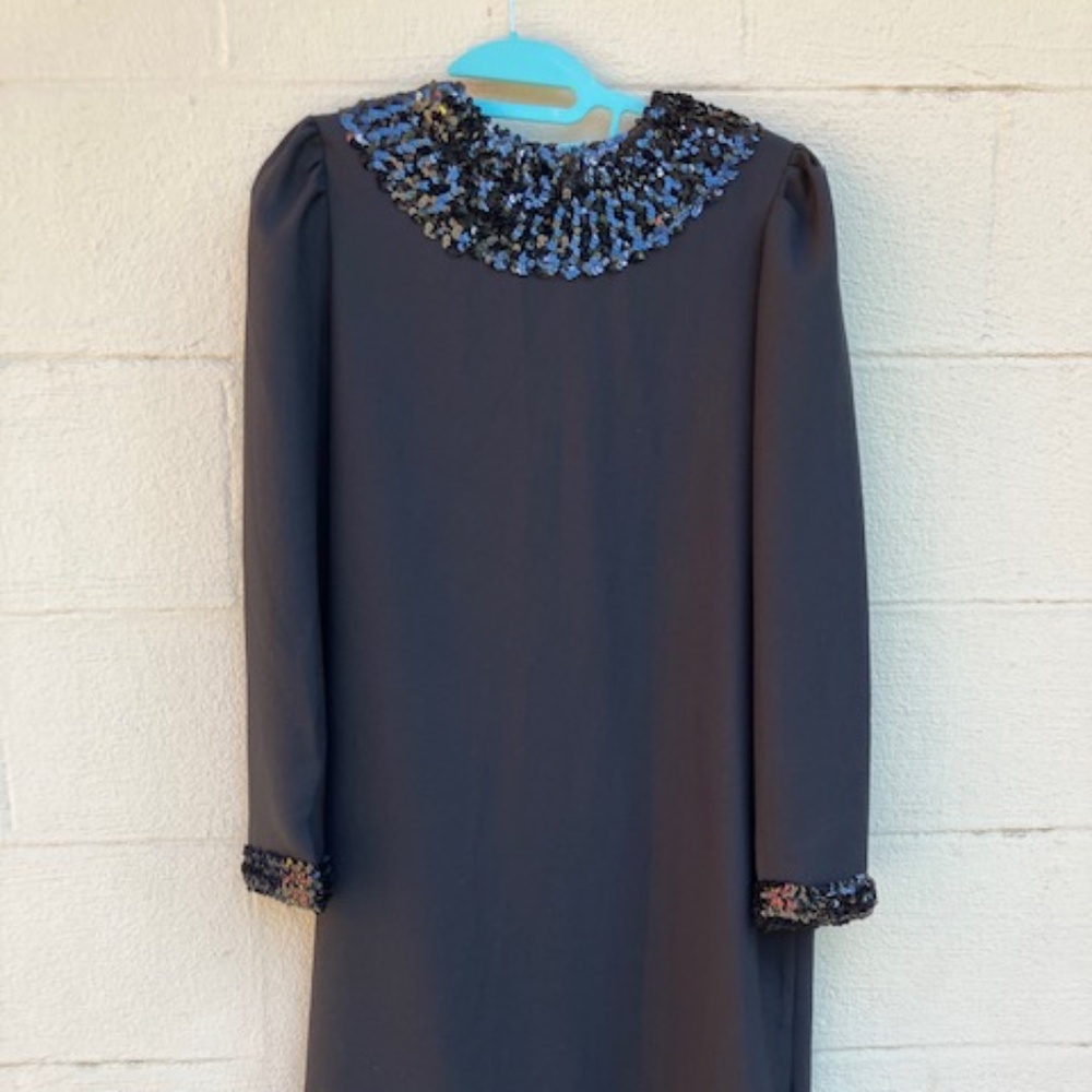 Vintage 1970's Lawrence Greer Shift Dress Black Polyester Sequin Cocktail Party